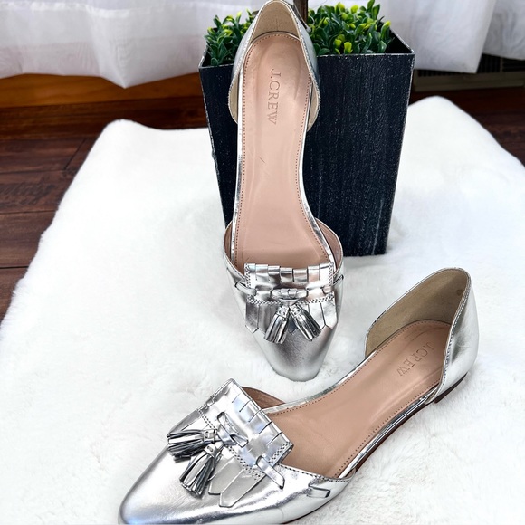 J.Crew D’Orsay Silver Mirror Metallic Tassel Loafer Flats Size 8.5 - Picture 9 of 15